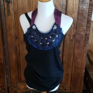Black Ribbed tank with embellishments